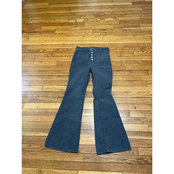 American Eagle Super Hi-Rise Flare Corduroy Pants Button Fly Women's Size 4 Gray - Picture 1 of 4